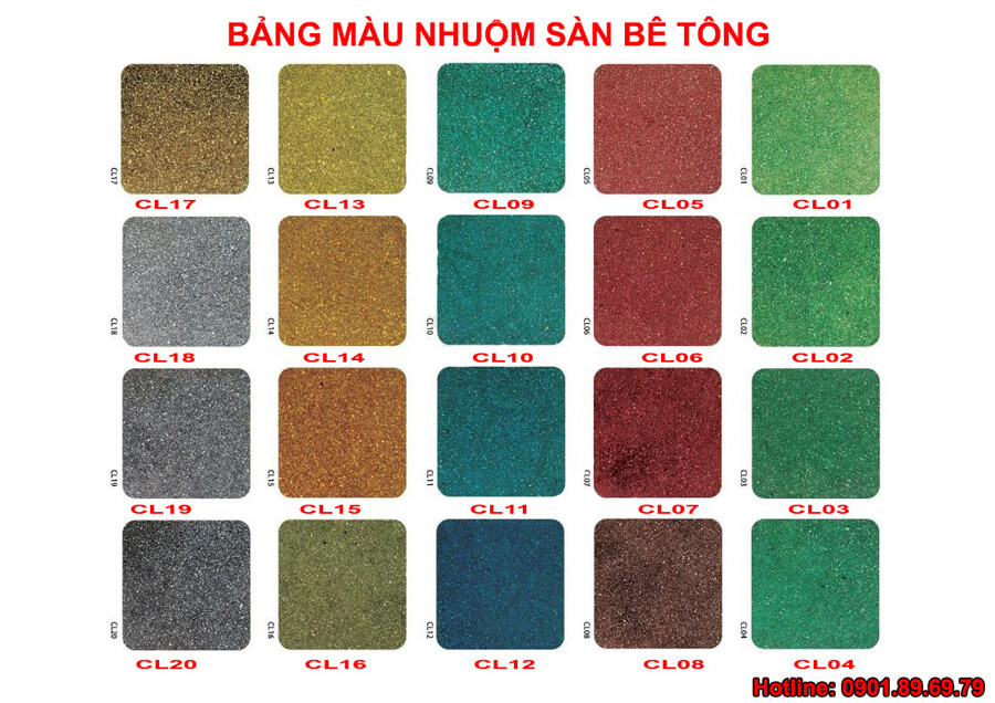 bảng màu hóa chất nhuộm màu nền xi măng DG C002